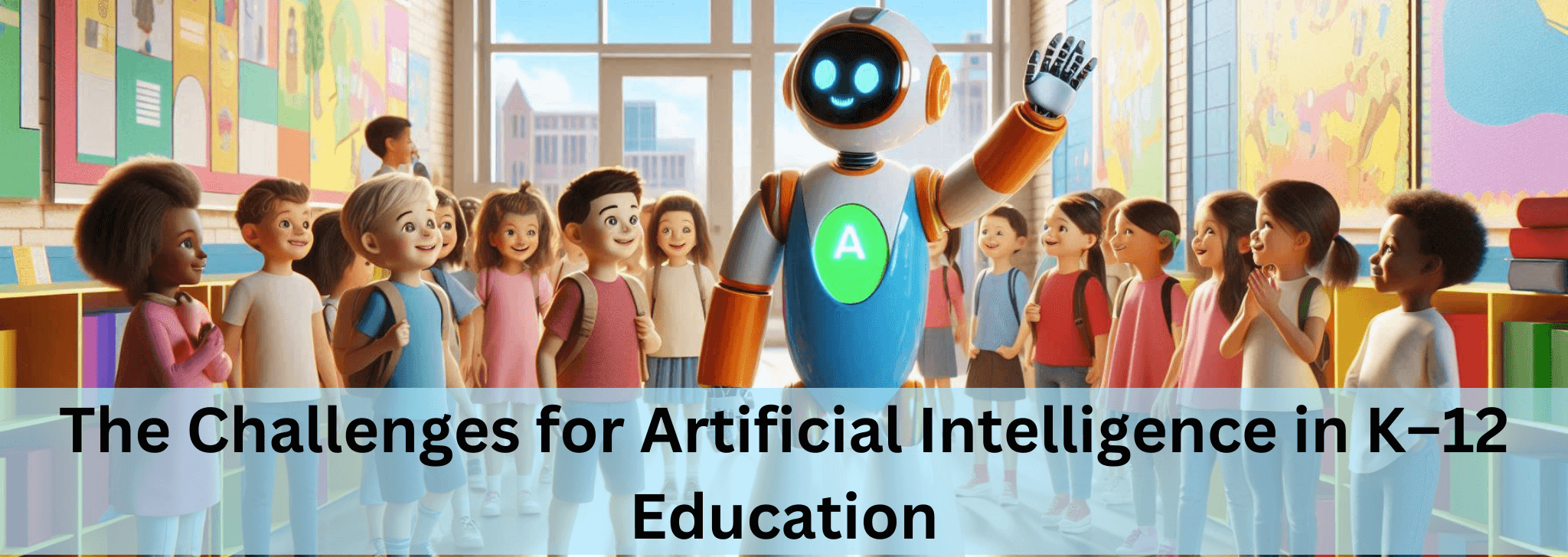 A friendle AI robot surrounded by children in a classroom